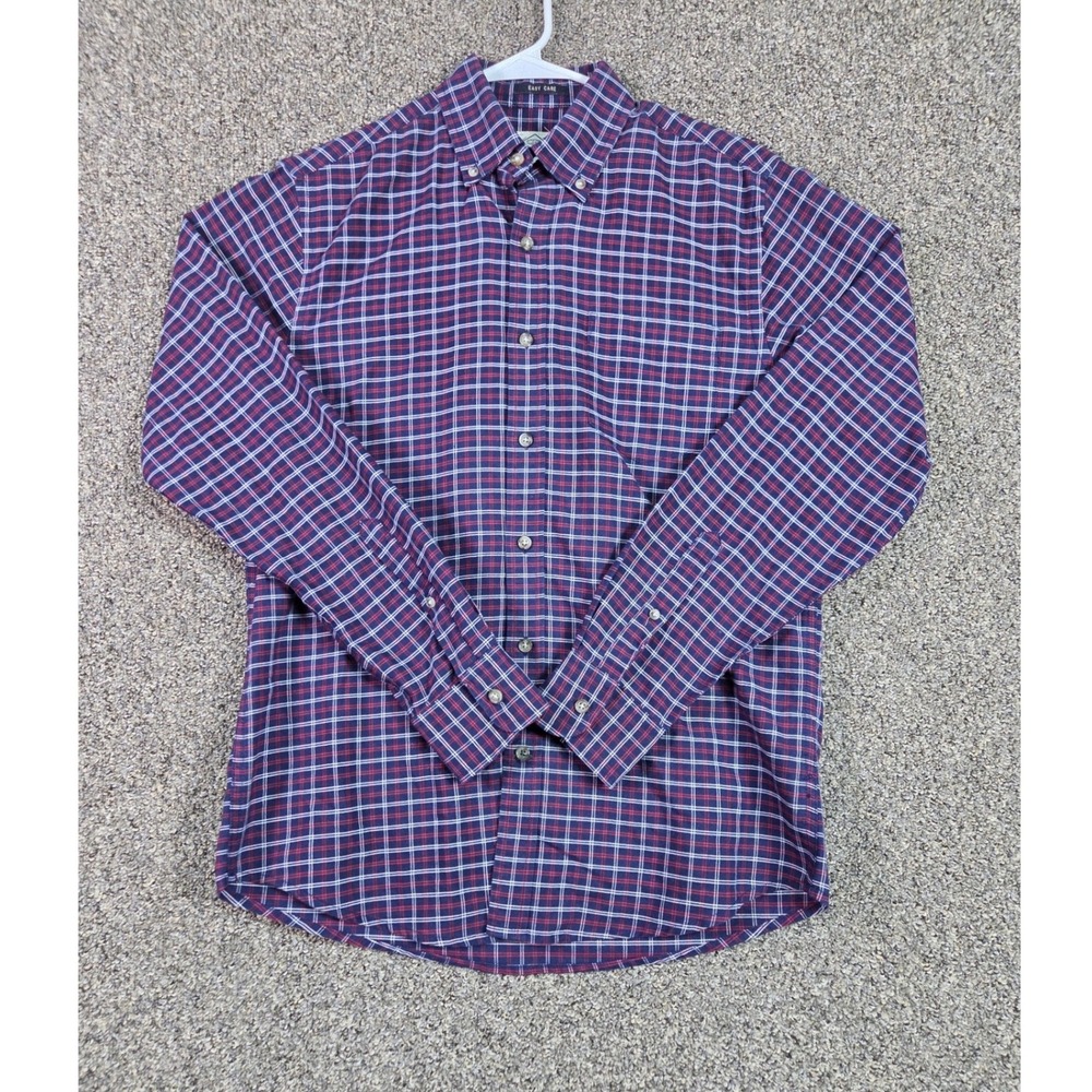 St. John's Bay Button Down Shirt Mens S Blue Red Plaid Easy Care Long Sleeve